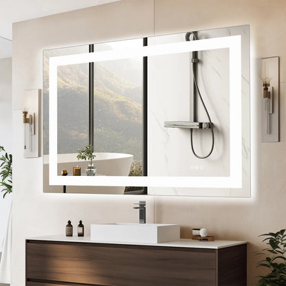 JHK 36 "x 24" miroir de vanité de salle de bain LED pour fonction de mémoire murale verre trempé avec lumière avant et rétro-éclairage pour le salon