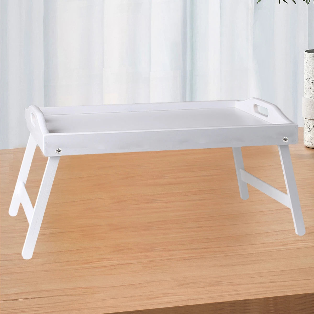 Plateau de lit pour petit-déjeuner en bambou avec pieds pliants – Parfait pour le canapé, le télévision, l'ordinateur portable ou les collations – Servir le petit déjeuner au lit (noir/blanc)