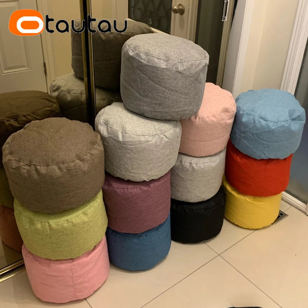OTAUTAU tabouret rond D30cm * H20cm pouf en lin pouf avec remplissage pouf Pouf repose-pieds Tatami Futon bouffée JD001