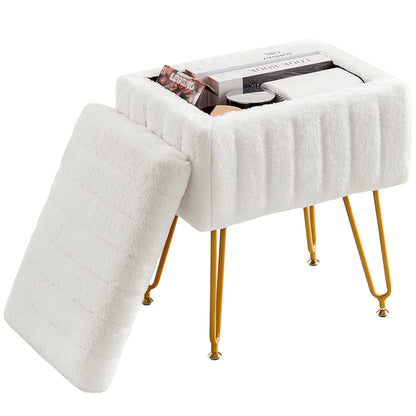 JHK – tabourets et poufs de rangement cachés en fausse fourrure pour salon, maquillage rembourré avec 4 pieds en métal, pieds réglables antidérapants pour la maison