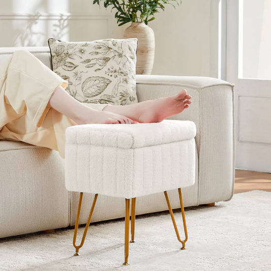 JHK – tabourets et poufs de rangement cachés en fausse fourrure pour salon, maquillage rembourré avec 4 pieds en métal, pieds réglables antidérapants pour la maison