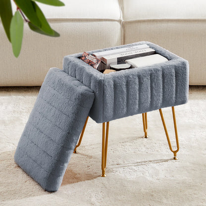 JHK – tabourets et poufs de rangement cachés en fausse fourrure pour salon, maquillage rembourré avec 4 pieds en métal, pieds réglables antidérapants pour la maison