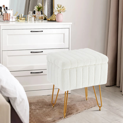 JHK – tabourets et poufs de rangement cachés en fausse fourrure pour salon, maquillage rembourré avec 4 pieds en métal, pieds réglables antidérapants pour la maison