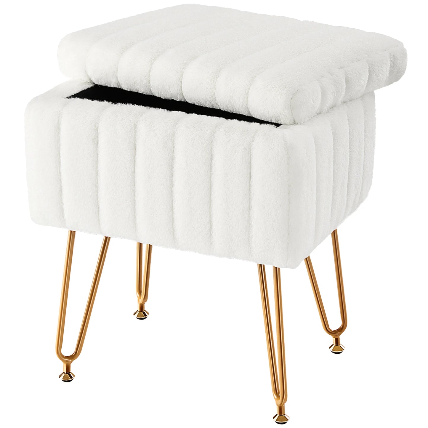 JHK – tabourets et poufs de rangement cachés en fausse fourrure pour salon, maquillage rembourré avec 4 pieds en métal, pieds réglables antidérapants pour la maison