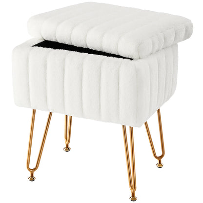 JHK – tabourets et poufs de rangement cachés en fausse fourrure pour salon, maquillage rembourré avec 4 pieds en métal, pieds réglables antidérapants pour la maison