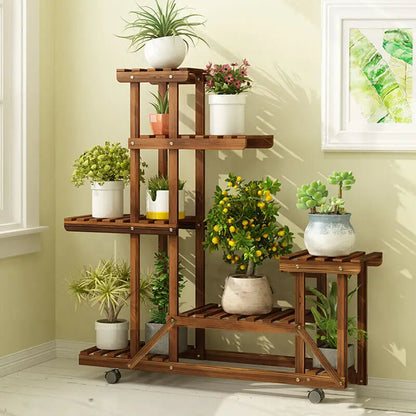 UNHO-Présentoir à plantes en bois avec roulettes, étagère roulante multicouche, stockage mobile intérieur, support T1 extérieur