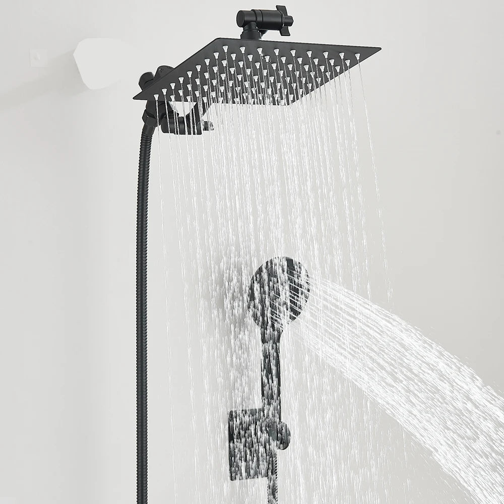 Pommeau de douche combiné 8-12 pouces, pomme de douche haute pression avec bras d'extension réglable avec jet de douche à main à 3 voies