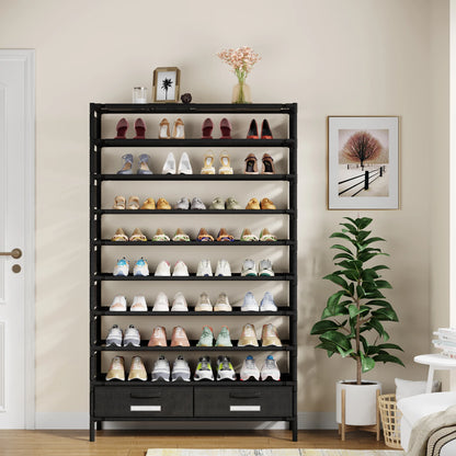 Tribesigns Organisateur d'étagère à chaussures à 10 niveaux avec 4 tiroirs pour entrée de placard, 32 paires de étagères à chaussures verticales, étagère à chaussures haute