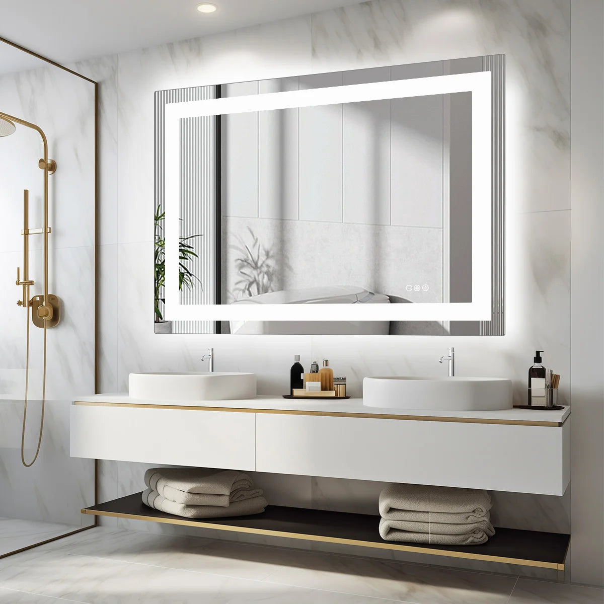 JHK 36 "x 24" miroir de vanité de salle de bain LED pour fonction de mémoire murale verre trempé avec lumière avant et rétro-éclairage pour le salon