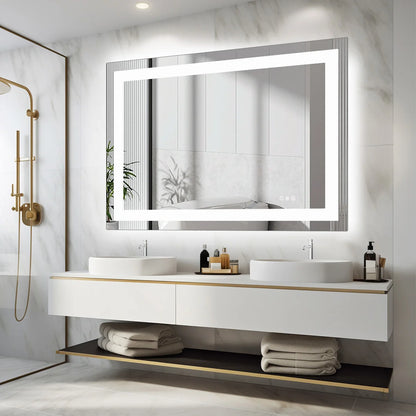 JHK 36 "x 24" miroir de vanité de salle de bain LED pour fonction de mémoire murale verre trempé avec lumière avant et rétro-éclairage pour le salon