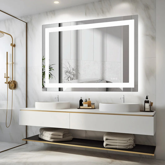 JHK 36 "x 24" miroir de vanité de salle de bain LED pour fonction de mémoire murale verre trempé avec lumière avant et rétro-éclairage pour le salon
