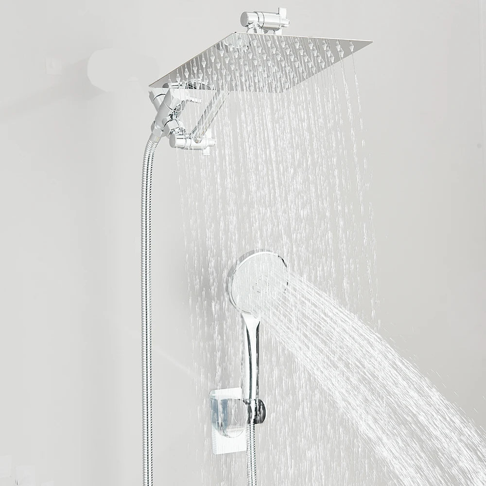 Pommeau de douche combiné 8-12 pouces, pomme de douche haute pression avec bras d'extension réglable avec jet de douche à main à 3 voies