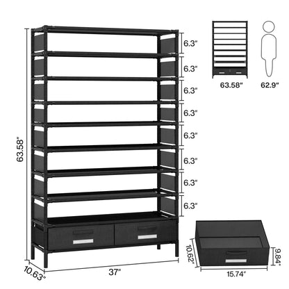 Tribesigns Organisateur d'étagère à chaussures à 10 niveaux avec 4 tiroirs pour entrée de placard, 32 paires de étagères à chaussures verticales, étagère à chaussures haute
