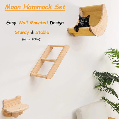 Étagère Murale en Bois Massif en Forme de Lune pour Chat, Hamac d'Escalade, Perchoirs, Échelle, Marches, Activité d'Nik, Meubles Muraux