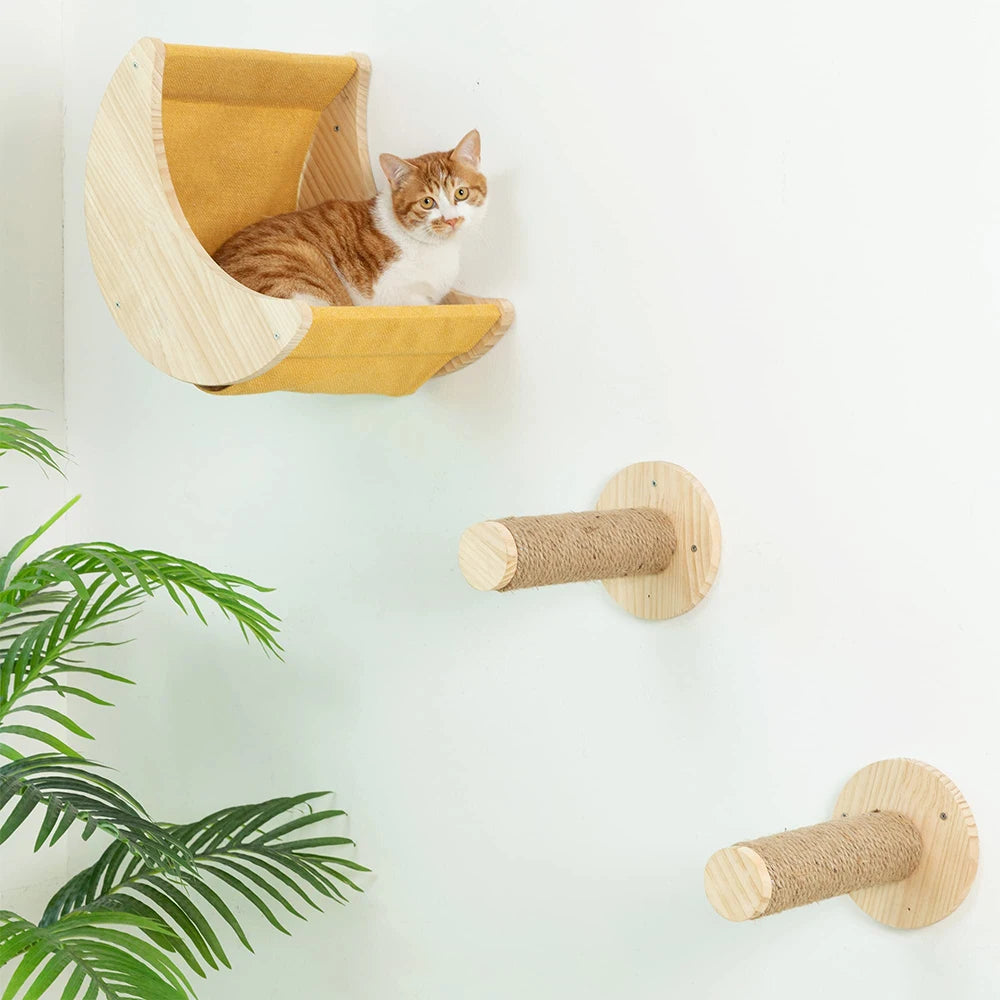 Étagère Murale en Bois Massif en Forme de Lune pour Chat, Hamac d'Escalade, Perchoirs, Échelle, Marches, Activité d'Nik, Meubles Muraux