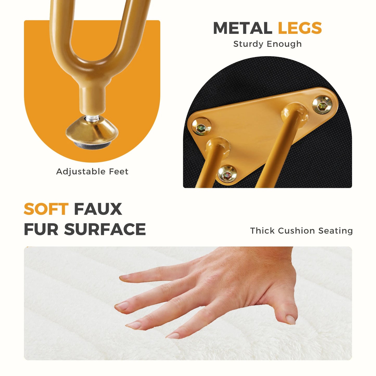 JHK – tabourets et poufs de rangement cachés en fausse fourrure pour salon, maquillage rembourré avec 4 pieds en métal, pieds réglables antidérapants pour la maison